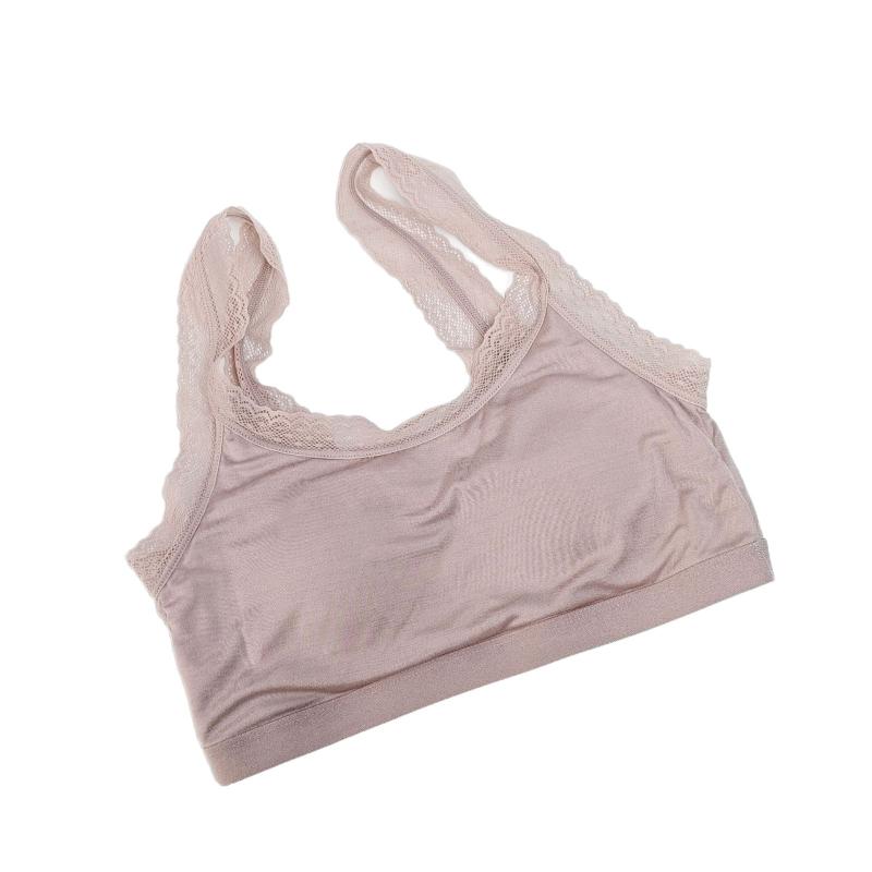 ブラジャー レディース 真? シルク 薄手 通気性 ノンワイヤー レース かわいい ミルクホワイト ラベンダー M L XL