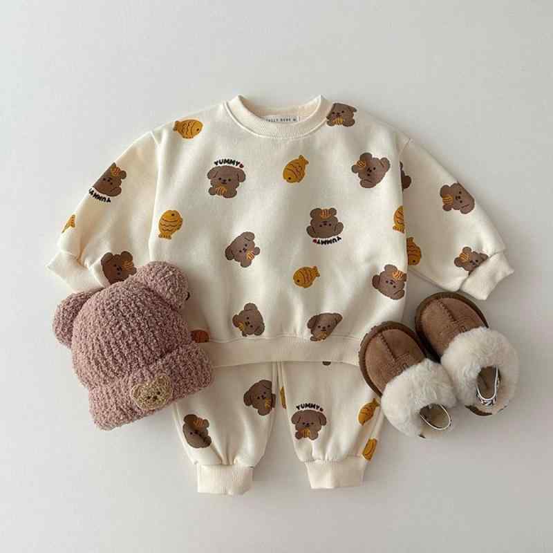 子供用セットアップ ベビー服 長袖Tシャツ ロングパンツ 上下2点セット 綿100％ かわいいクマ柄プリント 春秋 男の子 女の子 普段着 部屋着 66 73 80 90 100 110 120cm