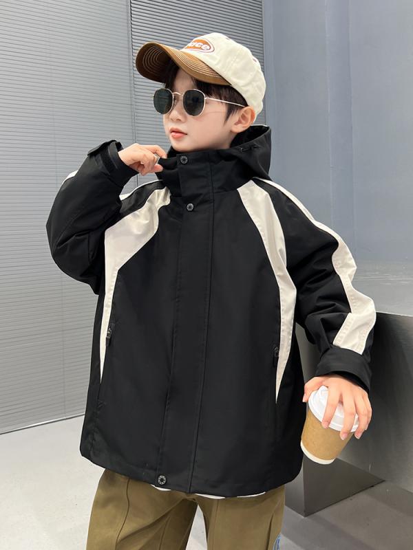 子供用マウンテンパーカー 秋冬 中 крупный размер キッズ 男の子 アウター 防寒着 厚手 フード付き 取り外し可能 ブラック 120 130 140 150 160 170｜シャドーテール