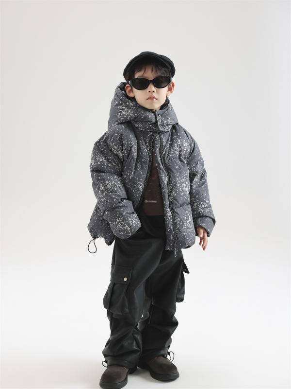 キッズ ダウンジャケット 男の子 冬用 防寒 アウター 子供服 スキーウェア 中綿入り ジャンパー 撥水 防風 あったか ゆったり グレー|シャドーテール