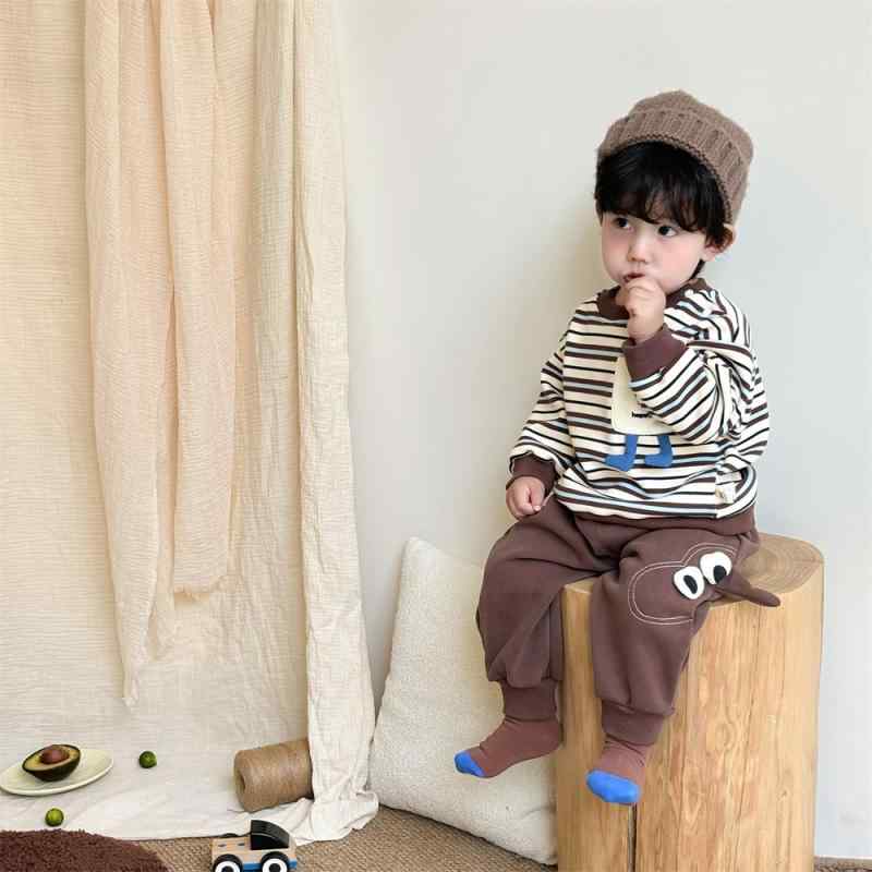 ベビー服 秋冬物 上下セット 男の子 裏起毛 厚手 韓国風 子供服 コットン 2点セット 幼児 長袖 トップス ロングパンツ 70 80 90 100cm