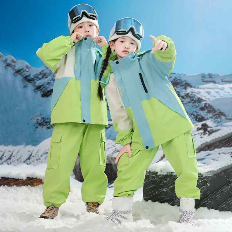 キッズ スキーウェア 上下セット 子供用 登山ウェア 防寒 防水 アウター ジャケット パンツ セパレート 中綿入り 秋冬 パープル グリーン