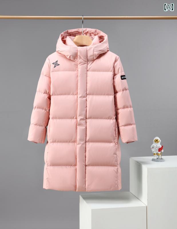 キッズ 男女兼用 ダウンジャケット 中綿入り コート ロング丈 フード付き 子供服 アウター 撥水 厚手 ピンク ブラック ネイビー ブルー グレー 120cm 130cm 140cm 150cm 160cm 170cm|シャドーテール