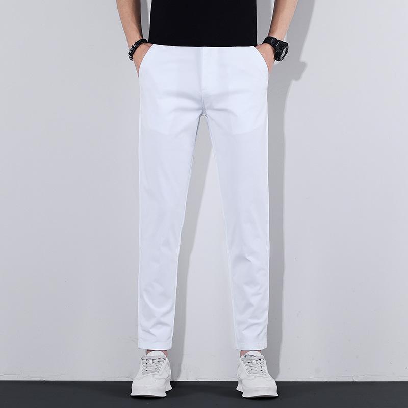 パンツ メンズ 9分丈 コットン 伸縮性 スリムフィット カジュアルパンツ 男性用 黒 白 春秋冬