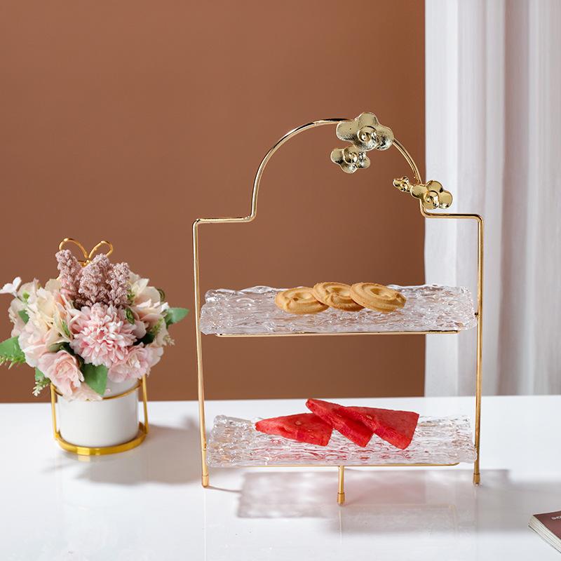 ケーキスタンド デザート台 盛り付け用 ガラス製 果物皿 ヨーロッパ風 鉄芸製 家庭用 菓子皿 プレート ティーパーティー アフタヌーンティー