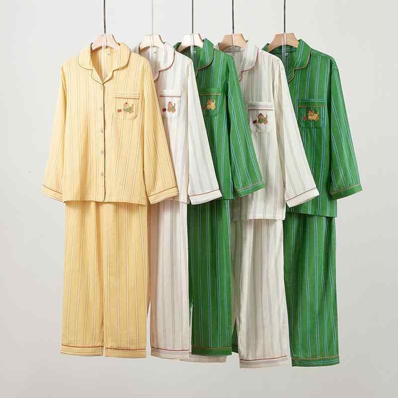 パジャマ レディース メンズ 全綿 三色ストライプ 長袖 長ズボン 寝間着 部屋着 上下セット S M L XL XXL 春夏 秋 Vネック 薄手 リラックス