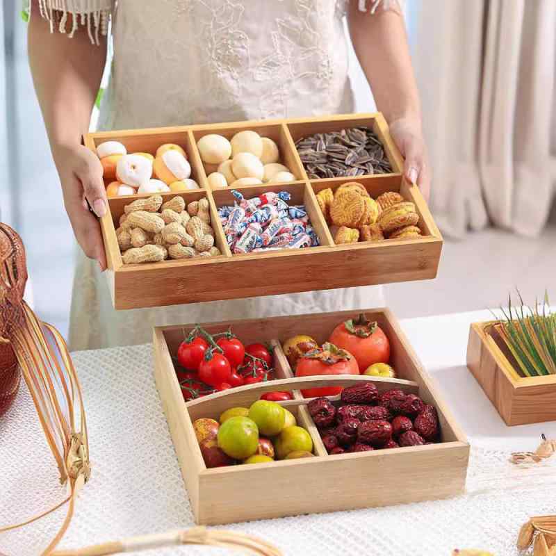 果物皿 ドライフルーツプレート 竹製 和風 点心入れ 9仕切り 菓子器 おつまみ入れ 茶菓子入れ アイスティー 小物入れ