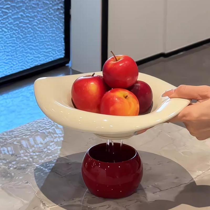 フルーツ皿 キッチン用品 陶器製 ドライフルーツ ナッツ キャンディボックス 北欧風 卓上 ティーテーブル用 水切りかご付き クリーム レッド ブラック コーヒー色
