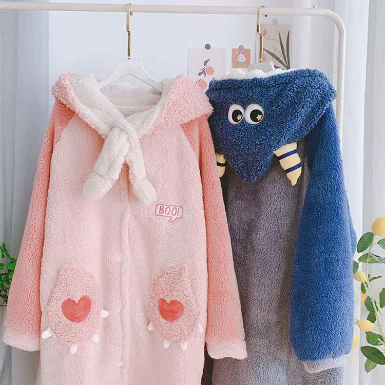 バスローブ メンズ 男性用 パジャマ フランネル 厚手 小怪獣 モンスター かわいい ルームウェア 部屋着 ポリエステル 秋冬