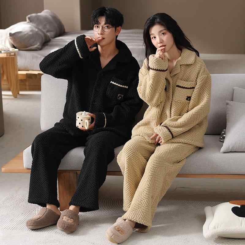 パジャマ レディース メンズ フランネル ルームウェア 上下セット 厚手 保温 秋冬 部屋着 かわいい 婦人 男性用 女性用 ポリエステル 5,582円