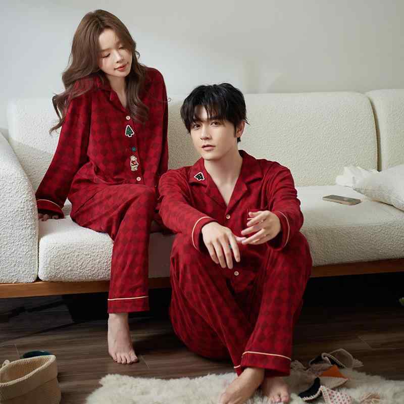 パジャマ レディース 日月 長袖 綿 一緒になる祝い事 ありの実 セットアップ 新婚 夫婦関係 御部屋着 御部屋御召しもの 寝巻き 赤 上下書き割り M L XL XXL XXXL