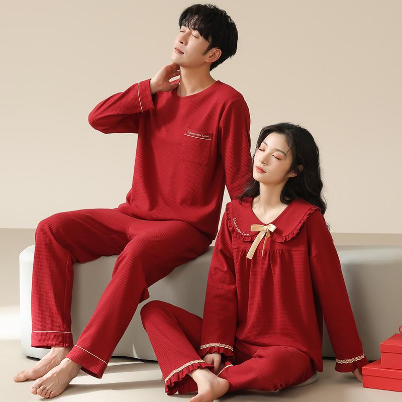 パジャマ レディース メンズ 春秋 綿 長袖 新婚 結婚祝い ペア コットン 夫婦 恋人 カップル ルームウェア 寝間着 通気性 快適 部屋着