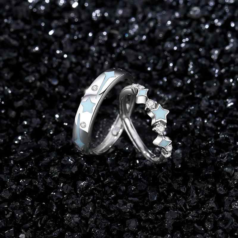 指輪 レディース メンズ S925 シルバー ペアリング Couple リング 星 スター モチーフ 調節可能 オープンリング 蛍光 汕尾
