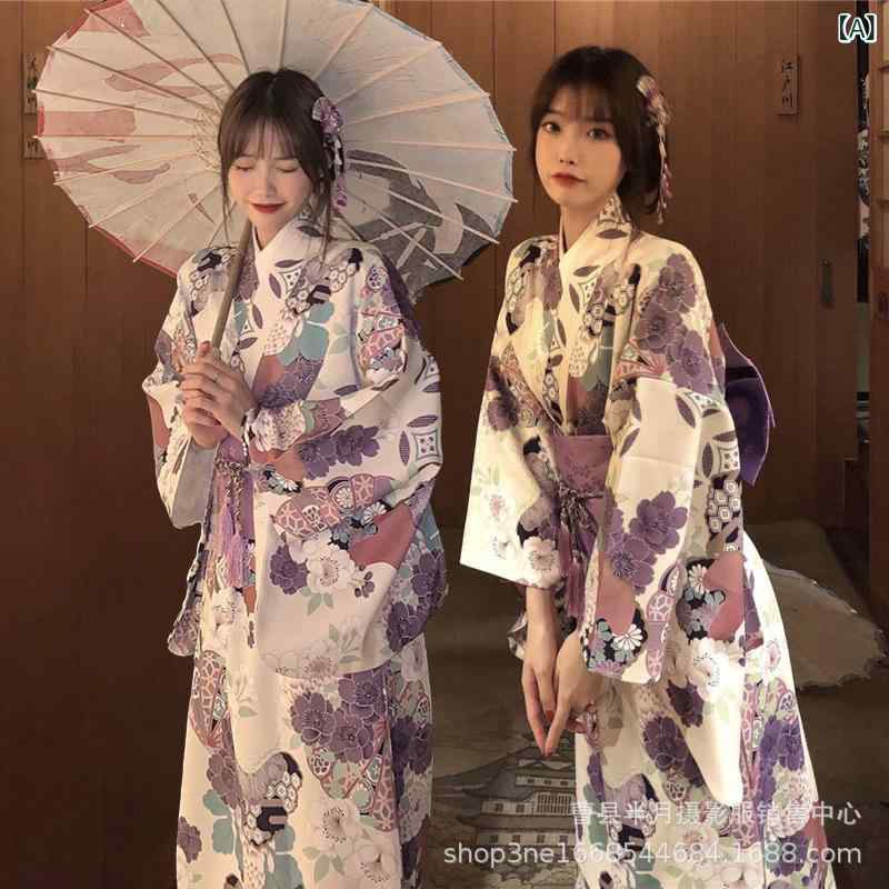 和服 レディース 正装 浴衣 双層麻 ポリエステル 日本風 夏向き 清涼感 淡い色 外ロケ 写真撮影