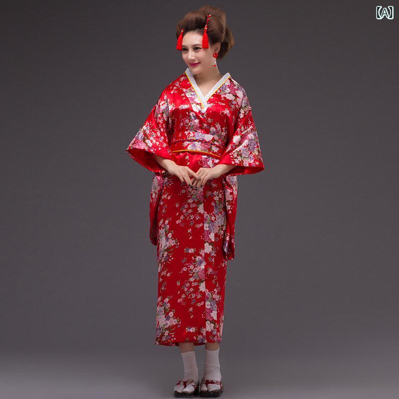 和服 レディース コスプレ 衣装 浴衣 ルームウェア パジャマ 舞台衣装 撮影 イベント 祭り ポリエステル レッド ブルー ホワイト ブラック ピンク パープル