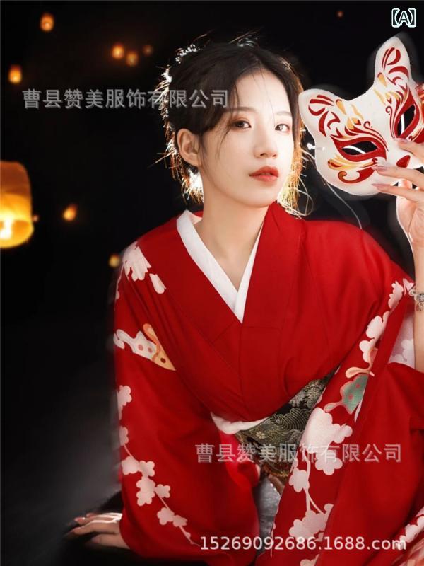 和服 レディース 改良型 チャイナドレス 春夏 写真 浴衣 ワンピース レッド 赤色 日式 和風 神様 少女 コスチューム
