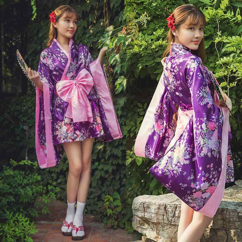 ワンピース レディース ロリータ コスプレ衣装 アニメ 和風 和服 メイド服 さくら柄 パープル