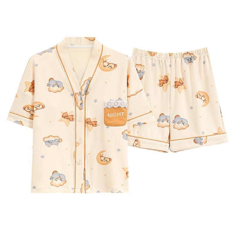 パジャマ レディース 半袖 短パン 上下セット 綿 夏 薄手 ルームウェア 和風 前開き かわいい 大きいサイズ ゆったり 部屋着 寝巻き 接触冷感 吸湿性 通気性
