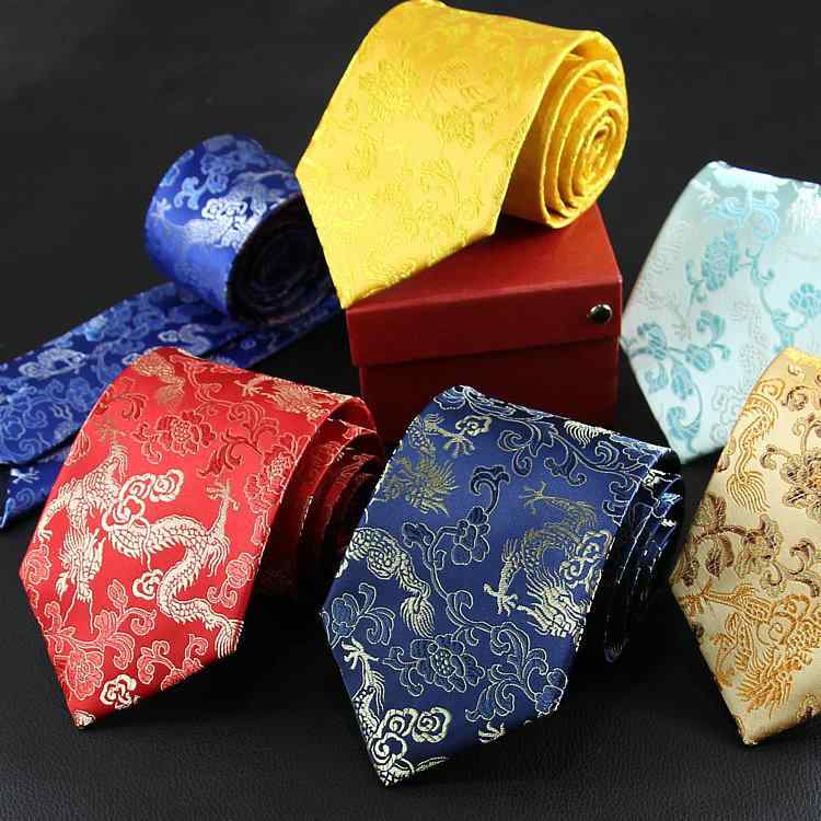 ネクタイ 男性用 シルク 龍 ドラゴン 和柄 レトロ 提花 刺しゅう ギフト プレゼント フォーマル パーティー 紳士 幅広 ポリエステル