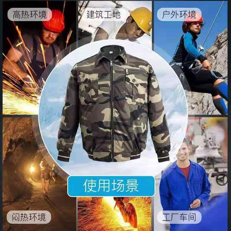 ジャケット 男性用 空調服 ファン付き 作業服 工場 現場 溶接 夏 涼しい 迷彩 深青 軍緑 グレー 水色 ポリエステル 耐摩耗性