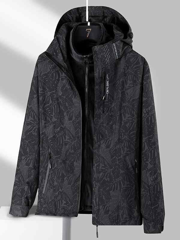 マウンテンパーカー 男女兼用 ジャケット アウター 防水 防風 登山ウェア 取り外し可能 2点セット 秋冬 釣り 登山 キャンプ スキー ウェア 黒 紺色 迷彩柄