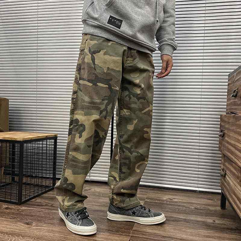 パンツ メンズ 迷彩柄 カーゴパンツ ミリタリーグリーン ストレート ワークパンツ 薄手 ズボン 春秋 カジュアル