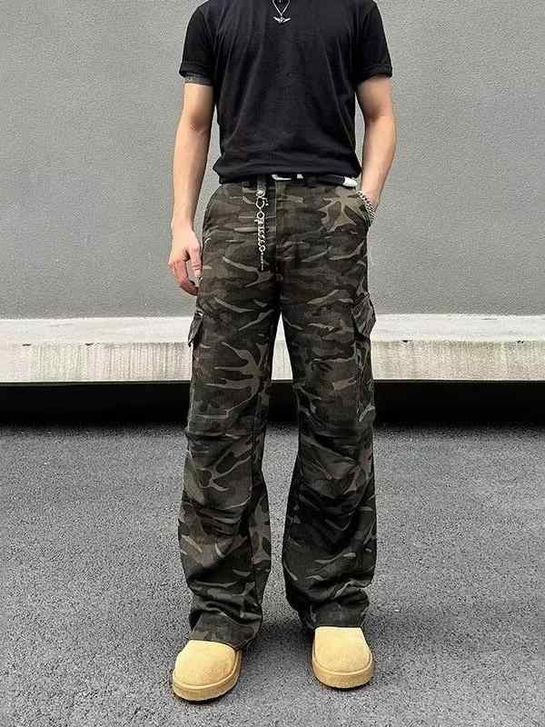 ジーンズ メンズ カーゴパンツ ワイド ストレート ミリタリー ワークパンツ コットン ゆったり 多ポケット カジュアル