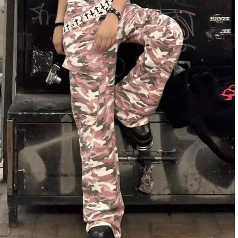 パンツ メンズ 迷彩柄 カーゴパンツ ストレート ワークパンツ ワイドレッグ ロングパンツ ピンク系 カジュアル 普段使い