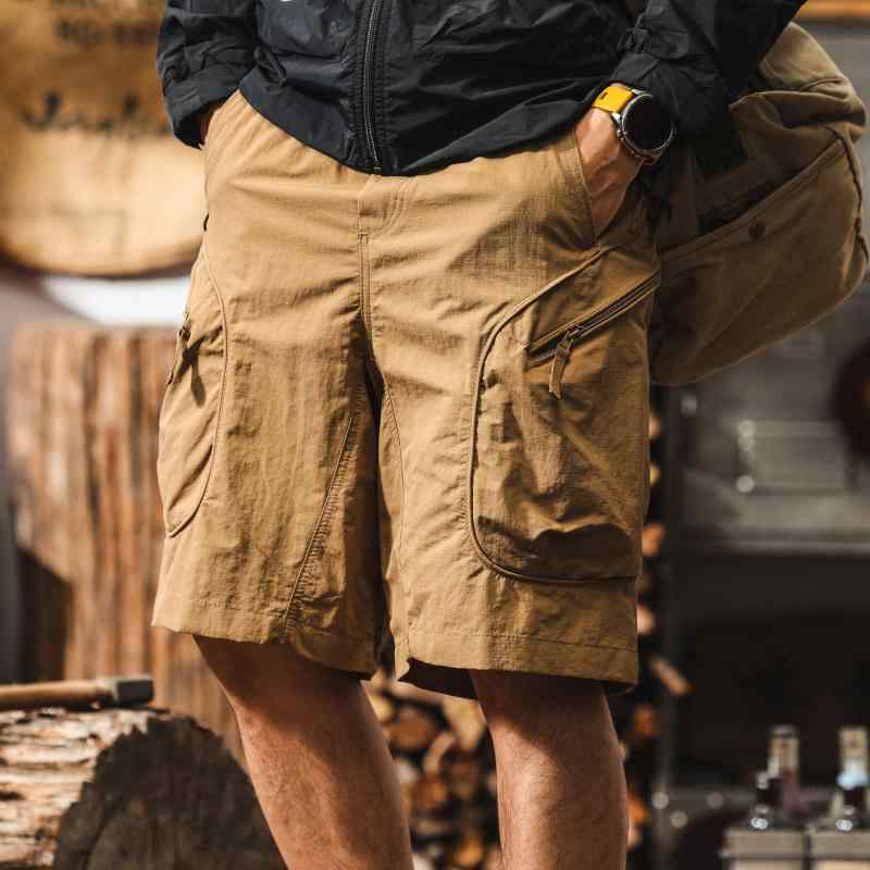 ハーフパンツ メンズ カーゴパンツ 薄手 接触冷感 速乾性 ミリタリー 無地 カーキ