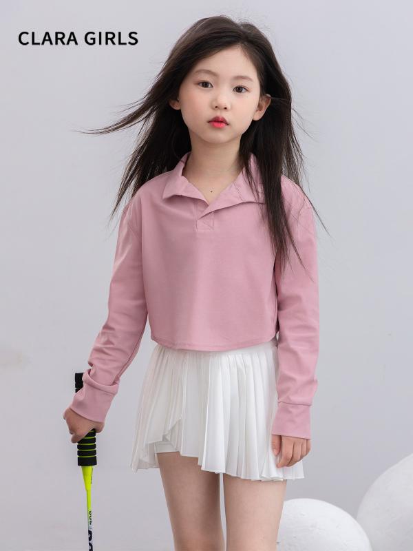 ポロシャツ キッズ 女の子 長袖 2025年 春夏 子供用 Tシャツ おしゃれ 襟付き シンプル トップス 110cm 120cm 130cm 140cm 150cm 160cm 170cm 白 ピンク｜シャドーテール