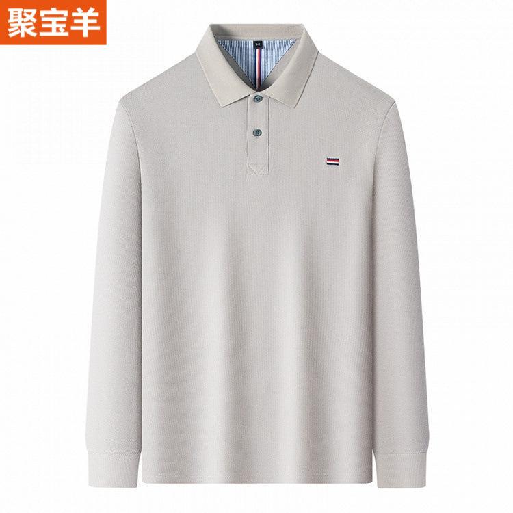 ポロシャツ メンズ 男性用 長袖 Tシャツ コットン 綿100% 刺しゅう ワンポイント 無地 春秋 薄手 普段使い トップス カットソー ホワイト ブラック系