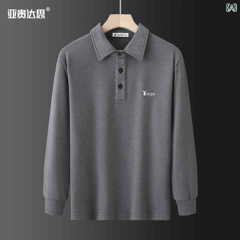 Tシャツ メンズ 男性用 長袖 POLOシャツ 秋冬 起毛 襟付き 無地 ゆったり 厚手 あったか 暖かい 伸縮性 普段使い