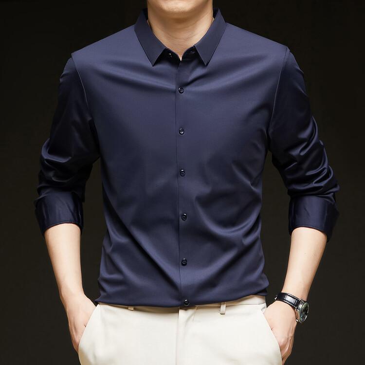 シャツ メンズ 男性用 長袖 形態安定 ビジネス ビジネスカジュアル ポリエステル 無地 薄手 ブラック グレー ホワイト テレワーク 仕事着 オフィス