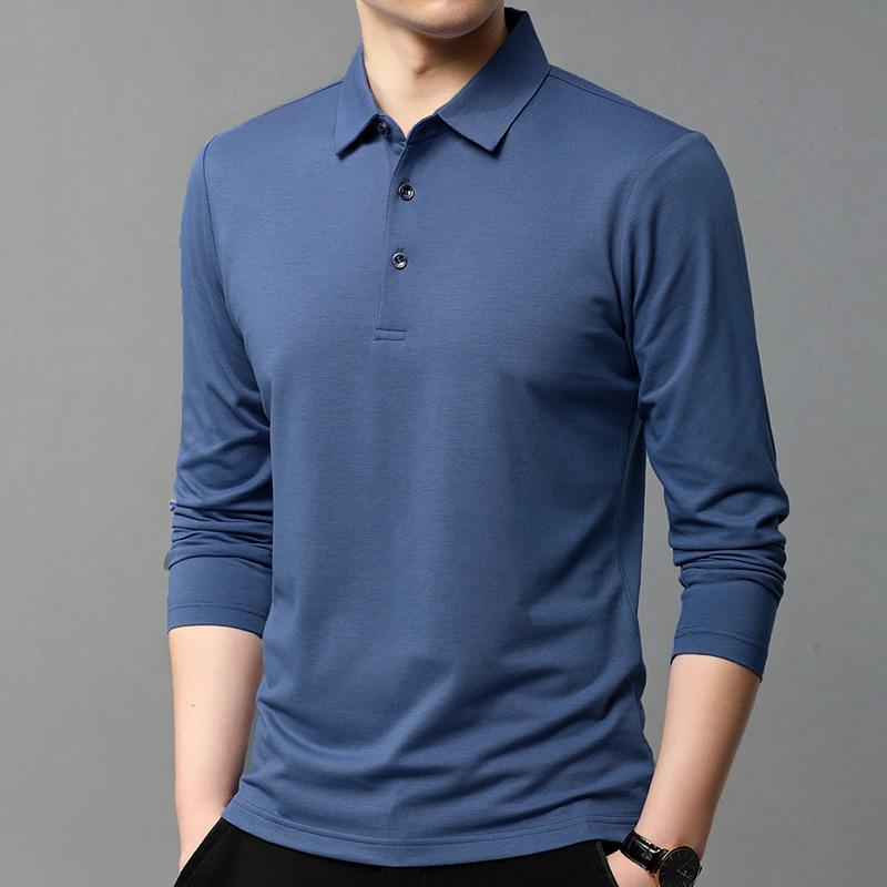 Tシャツ メンズ 男性用 ポロシャツ 長袖 襟付き 無地 シルク混紡 トップス スタイル 普段使い 合体型 伸縮性 吸湿速乾 快適 春秋