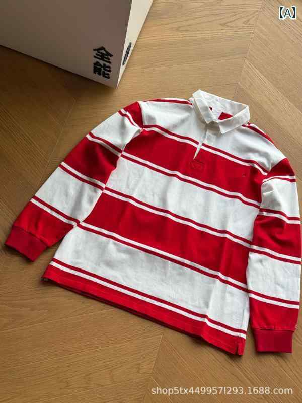 ポロシャツ メンズ 長袖 コットン ストライプ柄 カジュアル トップス 秋冬 普段使い 部屋着 赤 白 黒 S M L XL