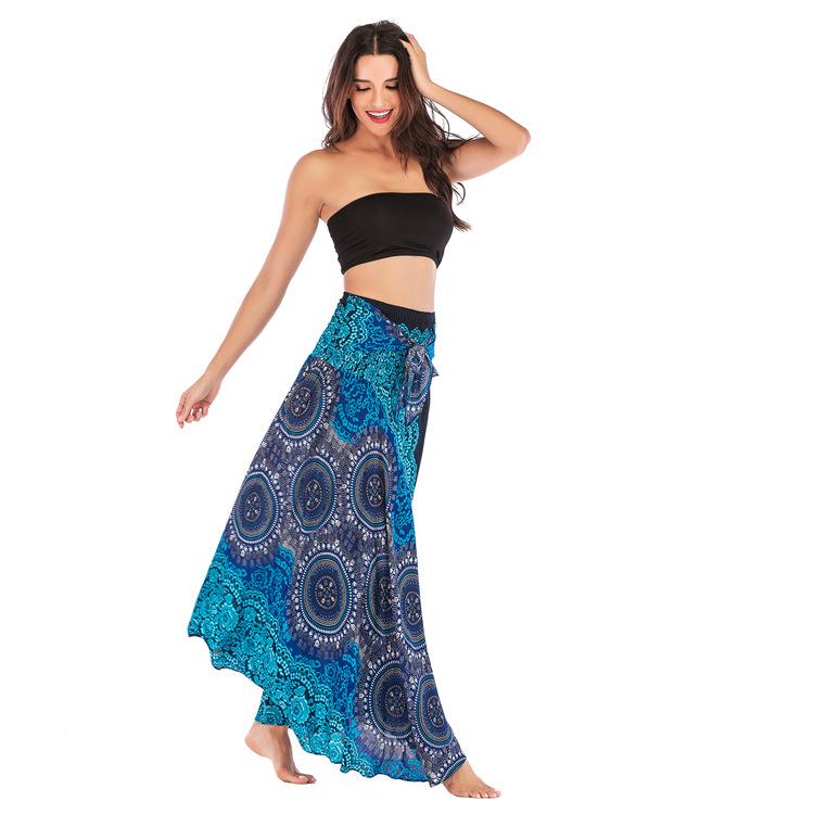 ワンピース レディース タイ ビーチ リゾート 大判 プリント ノースリーブ ロングスカート エスニック ボヘミアン 高腰 綿 春夏 ワインレッド
