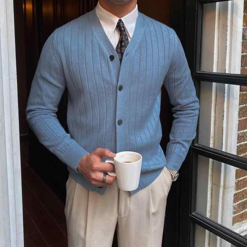ニットカーディガン メンズ Vネック 長袖 無地 春秋 紳士 ビジネス カジュアル オフホワイト系 トップス