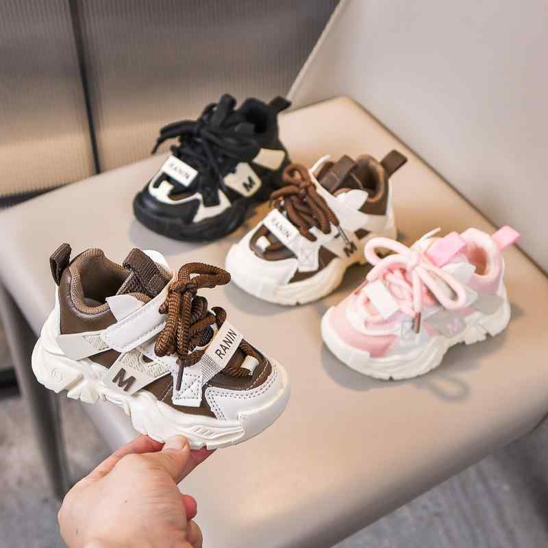 スニーカー キッズ 子供靴 秋冬 皮革 運動靴 軟底 韓国風 カジュアル カキー色 黒色 ピンク色 通気性 防滑 耐摩耗性