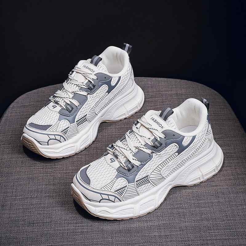 スニーカー レディース 厚底 韓国風 メッシュ 通気性 スポーツシューズ ランニングシューズ 運動靴 女性 靴 ベージュ ホワイト グレー
