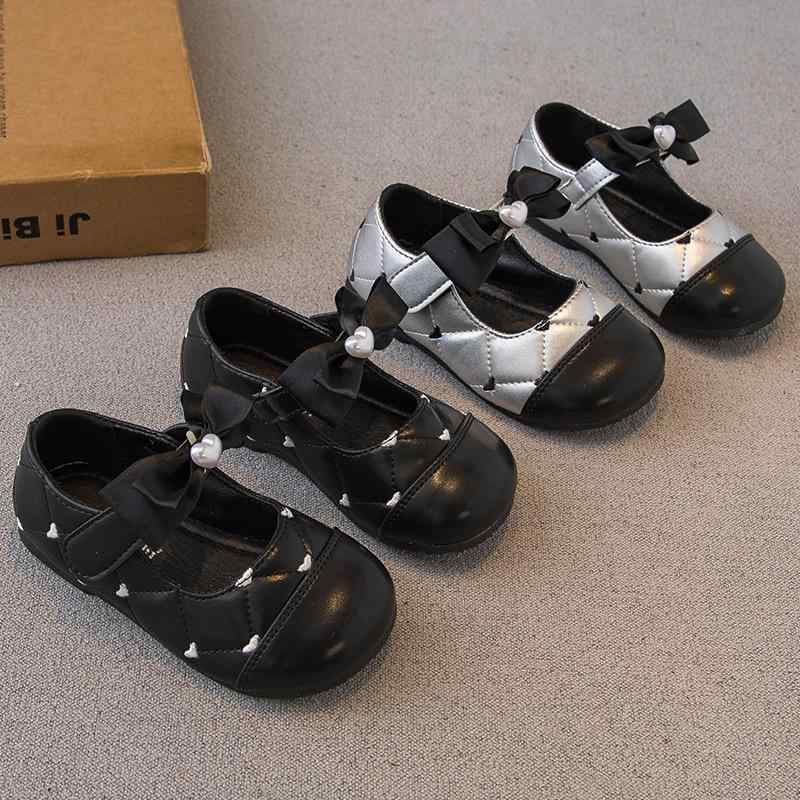 靴/シューズ キッズ バレエシューズ 春秋 ハート 菱形柄 蝶結び PUレザー ローカット 銀色 黒色 1歳 2歳 3歳 4歳 5歳 6歳 かわいい 韓国風