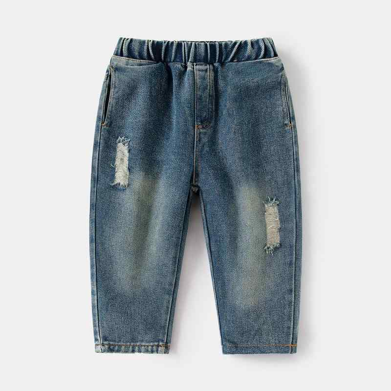 子供服 ジーンズ 男の子 デニムパンツ 春秋 ロングパンツ 破れ加工 カジュアル 普段使い コットン デニムブルー