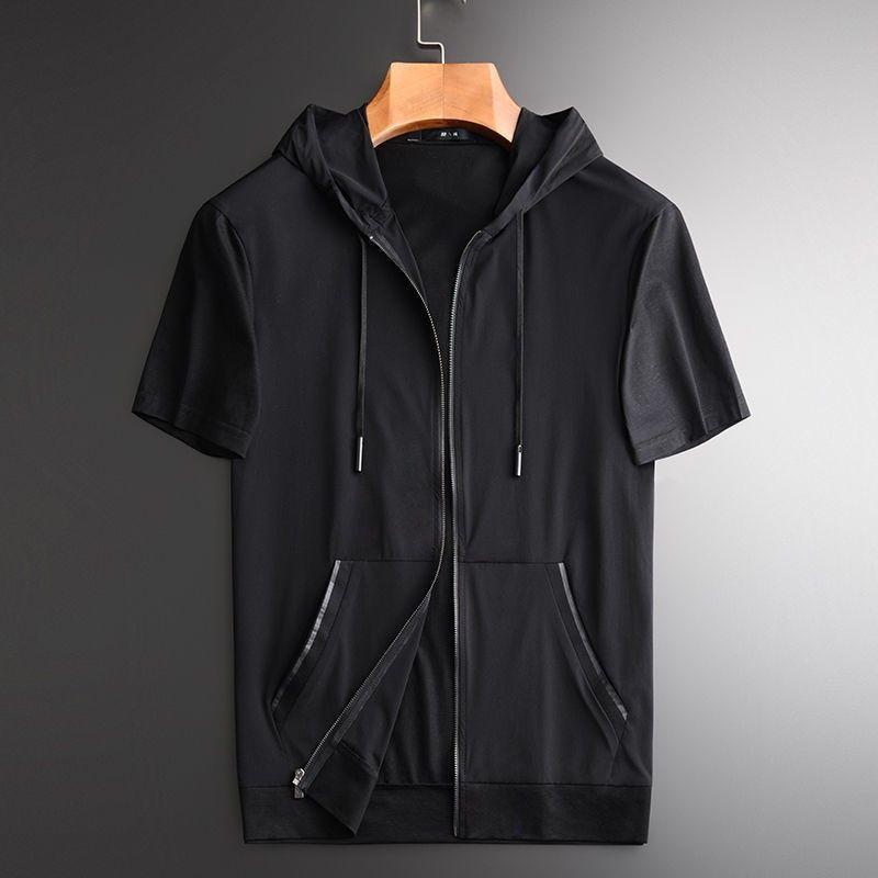 Tシャツ メンズ 男性用 半袖 パーカー 薄手 スポーツウェア 接触冷感 ポリエステル 無地 大きいサイズ 部屋着 アウトドア ブラック