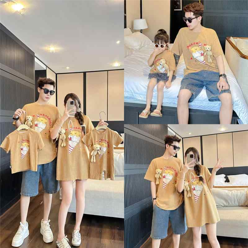 Tシャツ 親子コーデ 半袖 夏 母子 家族 おそろい クマ 取り外し可能 綿100% かわいい 普段着 部屋着