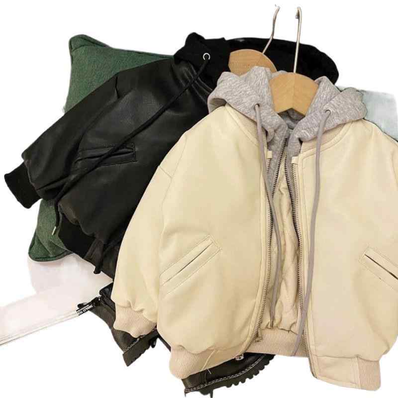 子供用ジャケット キッズ 男女兼用 フェイクレザー ジャケット コート 秋冬 裏起毛 防寒 フード付き アウター かわいい おしゃれ