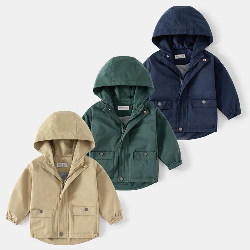 ジャケット キッズ 男の子 春秋 アウター 子供服 パーカー ジャンパー 中綿なし 無地 フード付き カーキ 紺色 緑色 100cm 110cm 120cm 130cm 140cm