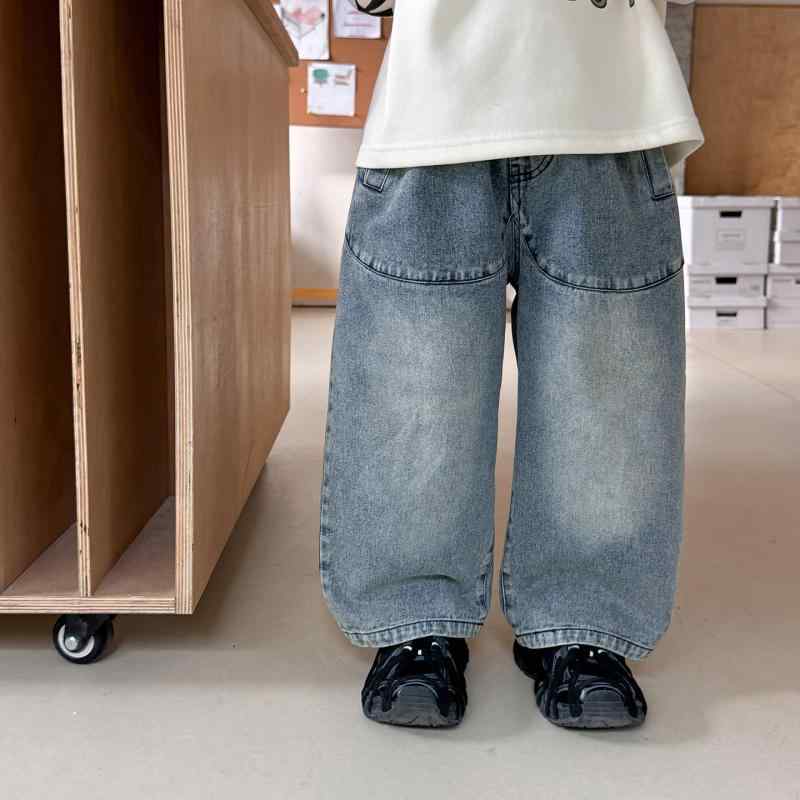 子供服 パンツ 男の子 デニムパンツ 春秋 伸縮性 ウエストゴム カジュアル 長ズボン 幼児 小学生 普段着 ブルーグレー