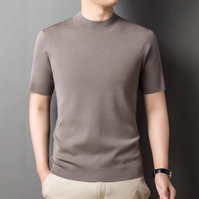 ニット メンズ 男性用 半袖 Tシャツ 洗えるメリノウール セーター 無縫製 ハイネック 薄手 ウール100% トップス ビジネス 普段使い 春夏秋冬 グレー ブラック パープル