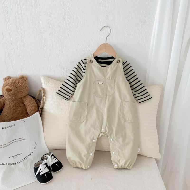 ベビー服 上下セット 背帯パンツ ロンパース 長袖 コットン 韓国風 コーヒー色 66cm 73cm 80cm 90cm 100cm かわいい 赤ちゃん 新生児 男の子 女の子 男女兼用