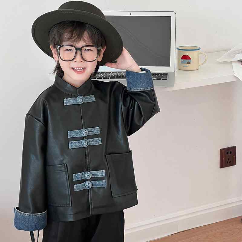 ジャケット キッズ 男の子 春秋 PUレザー ブルゾン アウター 子供 スタンドカラー トップス 韓国風 90cm 100cm 110cm 120cm 130cm 140cm