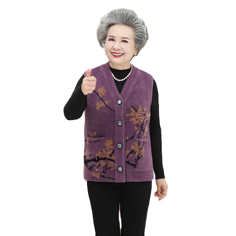 レディース 編み物限りない ジレー ゆったり 途轍も無い大きさ 花柄 ミンクのコート カシミヤ振り合う 朦々たる 生あたたかい 秋冬 御上さん 御上さん服 御っ母さん おっ母さん 普段使い